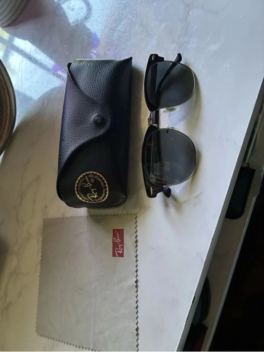 Ray-Ban Black Leather Sunglasses Case with Black Sunglasses